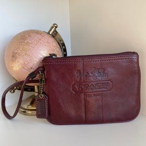 Coach Leather Embossed Bleeker Maroon Wristlet